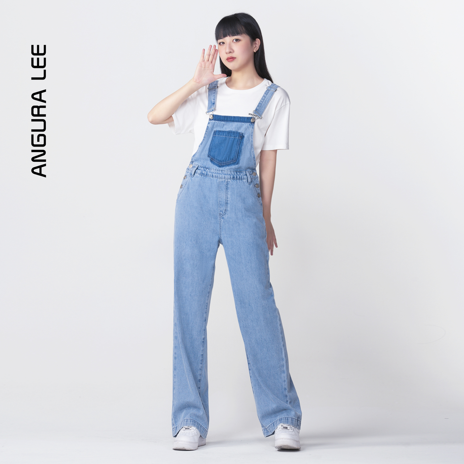 女裝高腰背帶直筒褲